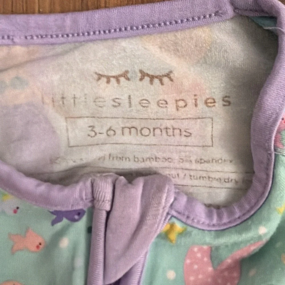Little Sleepies Baby Girls Sz 3-6 Months Mermaid Footed Sleeper Pajamas Purple